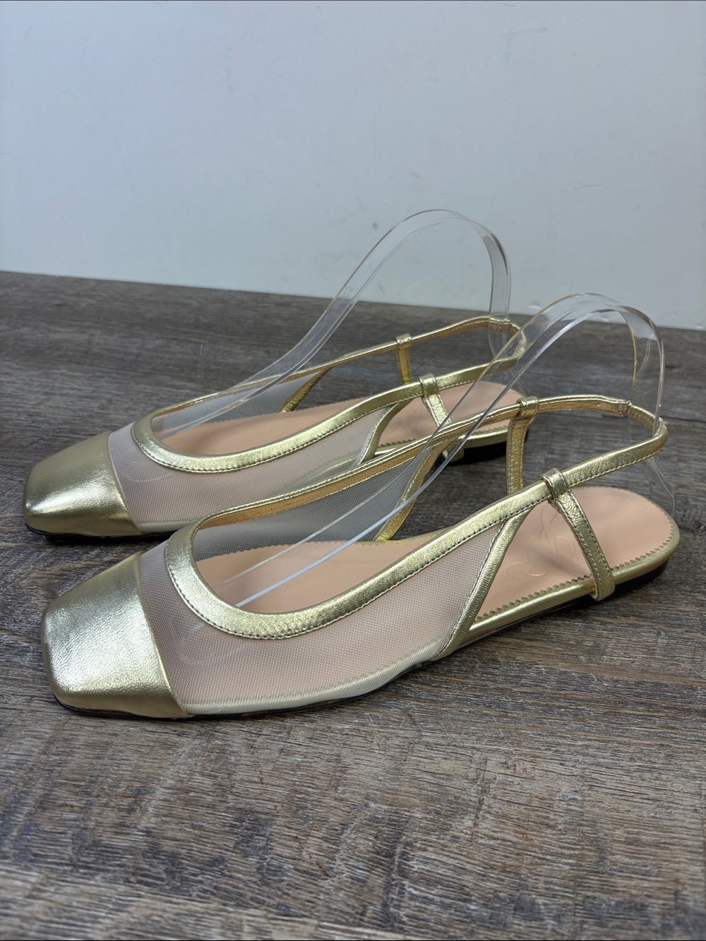 J.Crew Gold Leather Mesh Slingback Square Toe Flats Women’s Size 8.5
